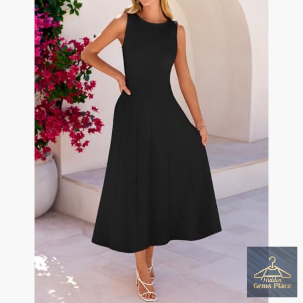 Sleeveless A-Line Midi Dress, Stretchy Knit, Formal Cocktail Wear NWT - Picture 4 of 12